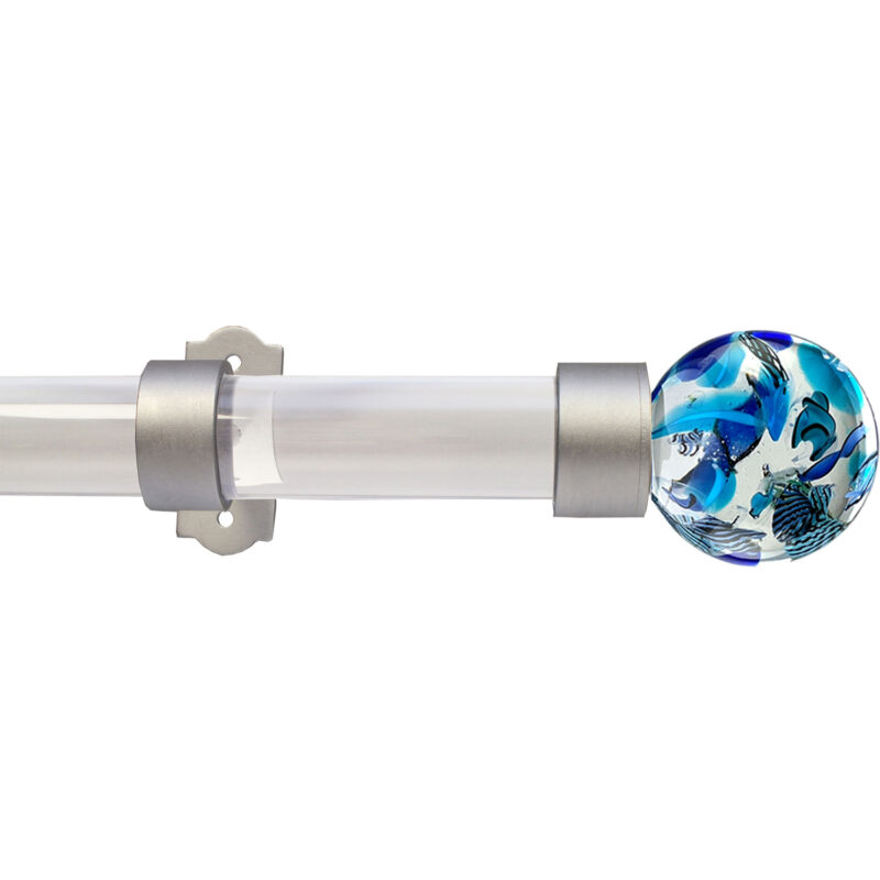 Acrylic rod with Deco bracket in Brite Silver finish with Abstract Blue ArtGlass Ball