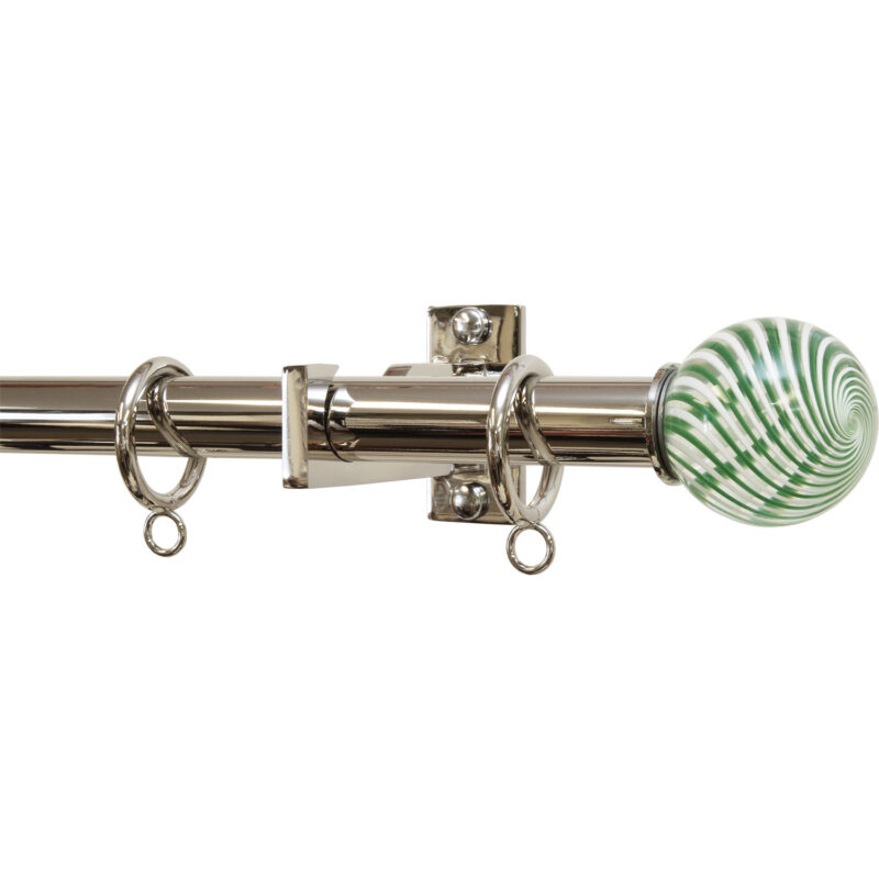 Polished Nickel rod with Green Swirl ArtGlass finial