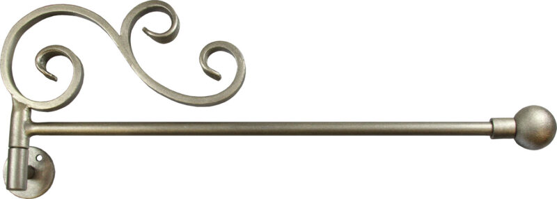 Window Crane with Shangri-La Scroll, Ball finial, and Brushed Nickel finish