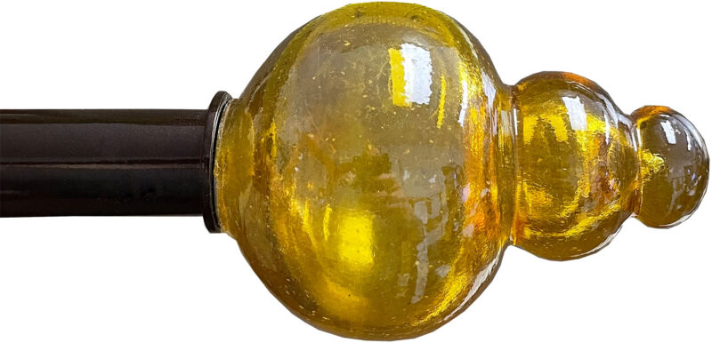 Mondor Couture ArtGlass finial in Amber with the Shiraz rod finish