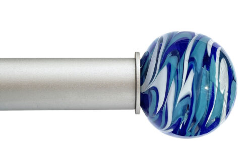 Ball style Artisan ArtGlass finial with Teal White Whip colorway